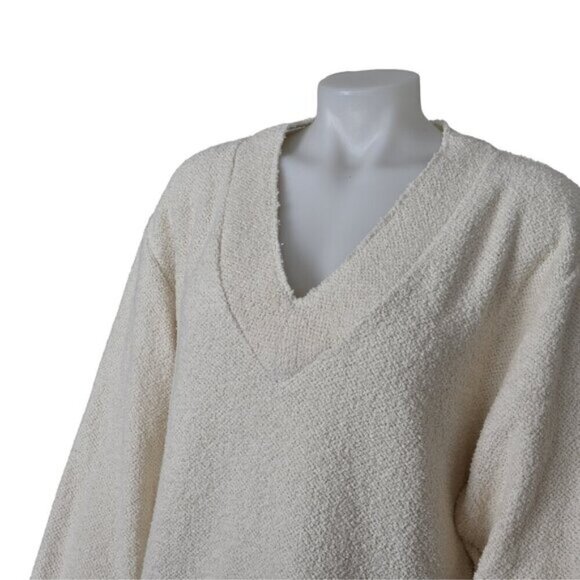 NWT Zara Boucle Sweater Cream Long Sleeve V-Neck Relaxed Fit Size Medium - Picture 7 of 12